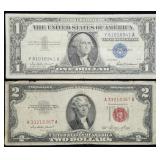 1957 $1 Silver Certificate & 1953 $2 Red Seal