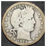 1914-D Barber Silver Quarter