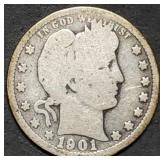 1901 Barber Silver Quarter