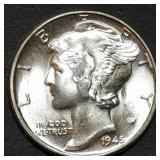 1945 Mercury Silver Dime Gem BU MS65!