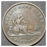 1852 Quebec Half Penny Bank Token Nice
