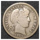1914 Barber Silver Dime Higher Grade