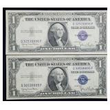 Pair of 1935 D $1 Silver Certificates CU