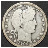 1909 Barber Silver Quarter