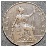 1908 Great Britain Half Penny Nice