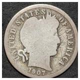 1907 Barber Silver Dime