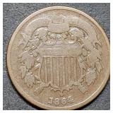 1864 Two Cent Piece, Rotated Reverse