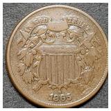 1865 Two Cent Piece, Nice
