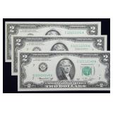 Set of 3 Consecutive 1976 $2 Banknotes Crisp Unc