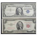 1957 $1 Silver Certificate & 1953 $2 Red Seal
