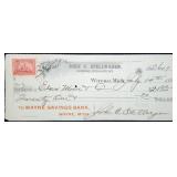 1899 Bank Check with Documentary Stamp