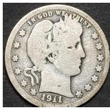 1911 Barber Silver Quarter