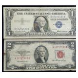 1957 $1 Silver Certificate & 1953 $2 Red Seal