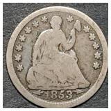 1853 Arrows Seated Liberty Silver Half Dime