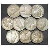10 Silver War Nickels