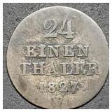 1827 German States Hanover 1/24 Thaler Coin