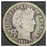 1911 Barber Silver Dime