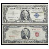 1957 $1 Silver Certificate & 1953 $2 Red Seal