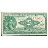 1919 Cosa Rica 25 Centimos Banknote