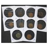 10 Nice Indian Head Cents in Holders
