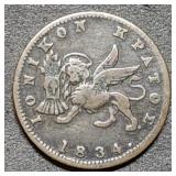 1834 Ionian Islands 1 Lepton Copper Coin