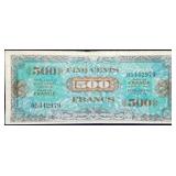 1944 France 500 Francs Allied Military Currency