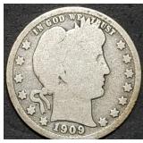 1909-D Barber Silver Quarter