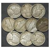 10 Silver War Nickels