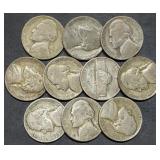 10 Silver War Nickels
