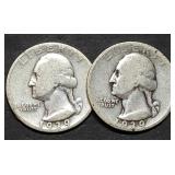 Pair of 1939 Washington Silver Quarters
