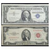 1957 $1 Silver Certificate & 1953 $2 Red Seal