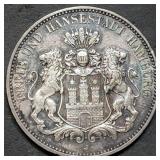 1914 German Empire 3 Mark Silver Coin BU Toned