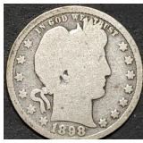 1898 Barber Silver Quarter