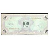 1943 Allied Military Currency 100 Lire Banknote