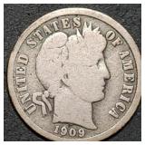 1909 Barber Silver Dime