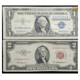 1957 $1 Silver Certificate & 1953 $2 Red Seal