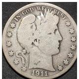 1911-S Barber Silver Half Dollar