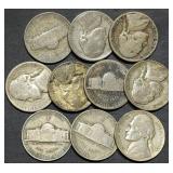 10 Silver War Nickels