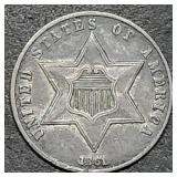 1861 Three Cent Silver, High Grade