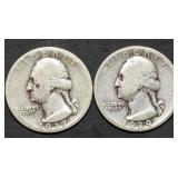 1937 & 1939 Washington Silver Quarters