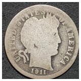 1911-D Barber Silver Dime