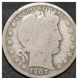 1907-O Barber Silver Half Dollar