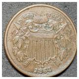 1864 Two Cent Piece, Higher Grade
