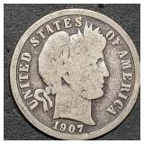 1907 Barber Silver Dime