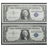 Two Crisp Unc 1957 $1 Silver Certificates
