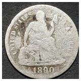 1890 Seated Liberty Silver Dime