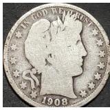 1908-O Barber Silver Half Dollar
