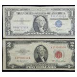1957 $1 Silver Certificate & 1953 $2 Red Seal