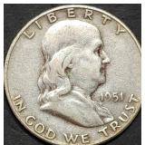 1951-S Franklin Silver Half Dollar
