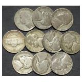 10 Silver War Nickels